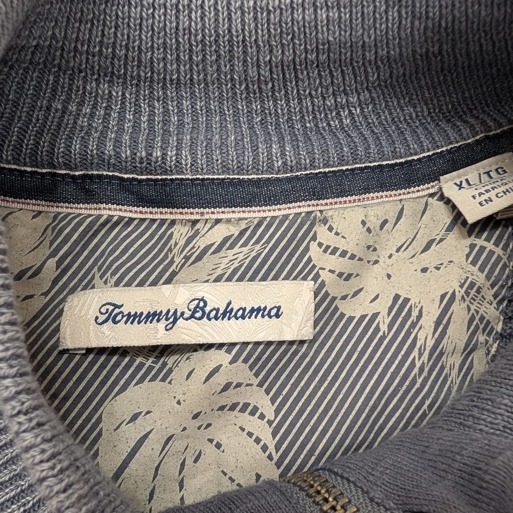Tommy Bahama Sweater Mens XL Gray ¼ Zip Pullover Knit Cotton Casual Beach